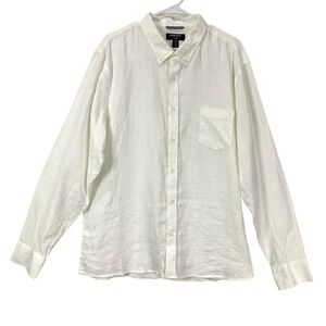Nordstrom Trim Fit Mens Linen Button Down Shirt White Long Sleeve Size 2XL